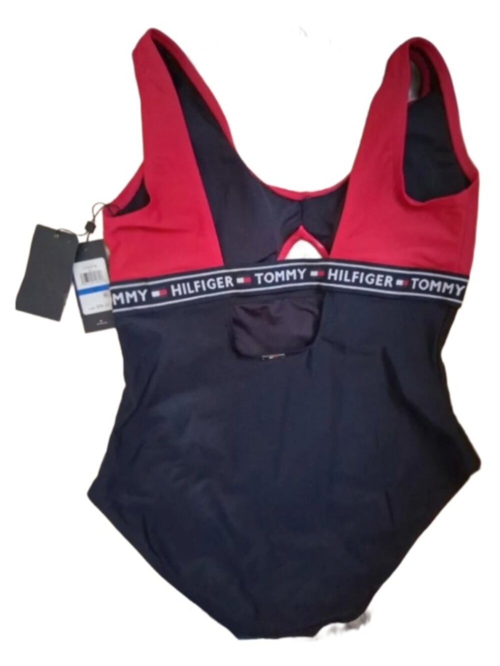 Tommy Hilfiger Red and Navy Branded Band One-Piece NWT Size XL